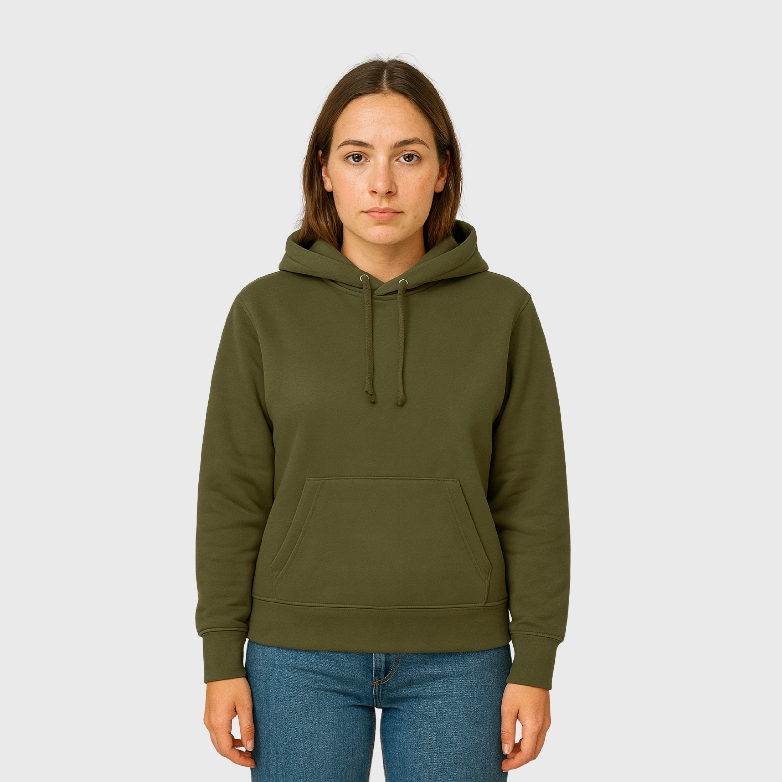 Moclo Classic Olive Green Regular Fit Woman Hoodie