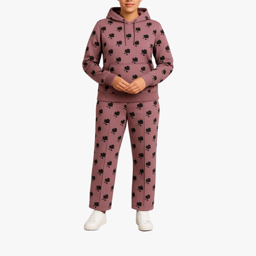 Moclo Classic Pink Printed  Regular Fit Woman Track Suit