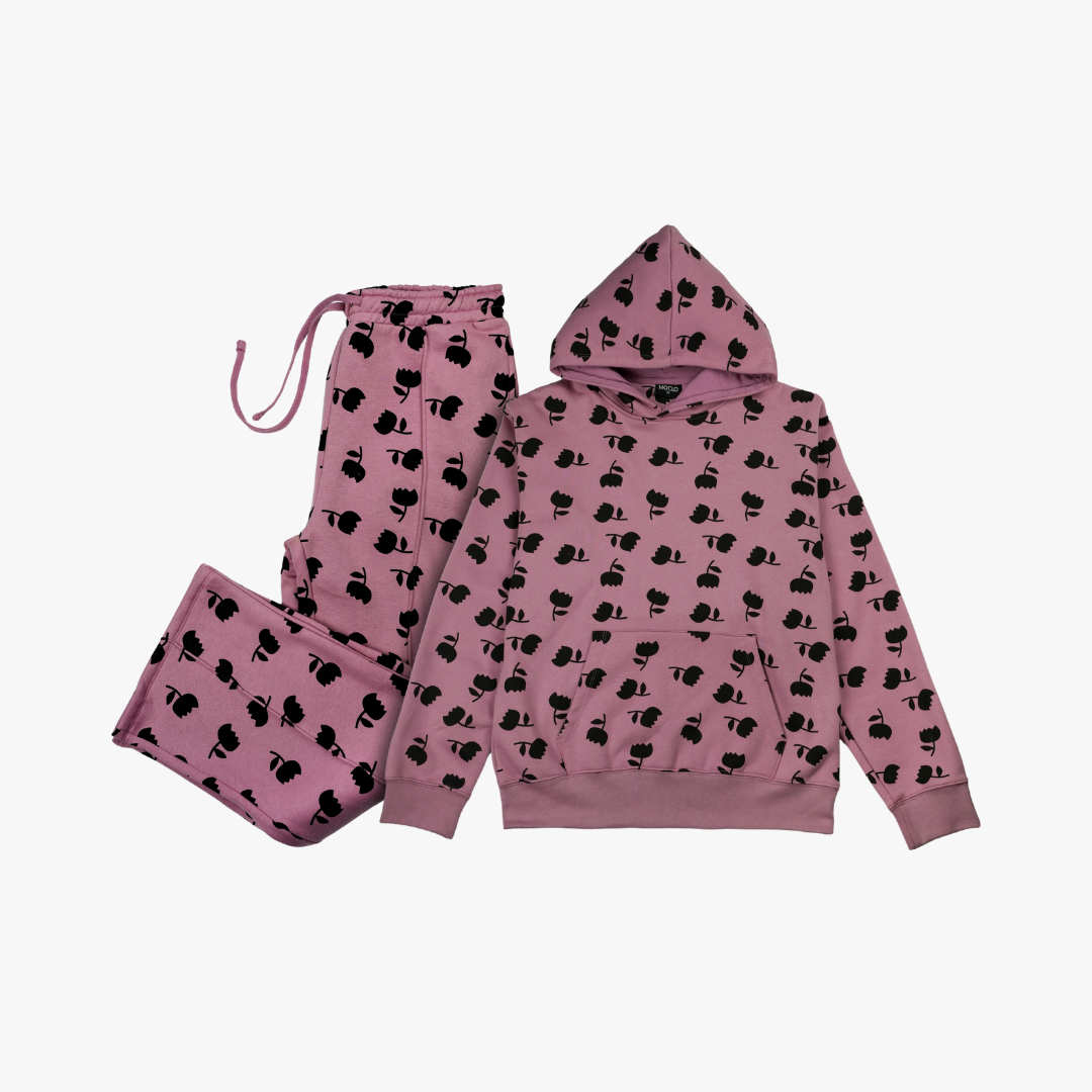 Moclo Classic Pink Printed  Regular Fit Woman Track Suit