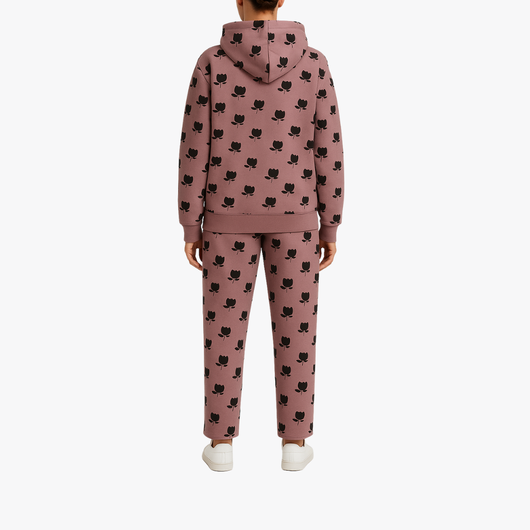 Moclo Classic Pink Printed  Regular Fit Woman Track Suit