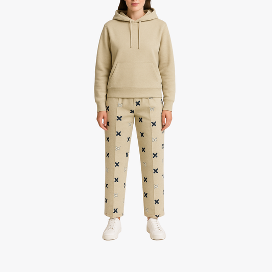 Moclo Classic Beige Printed Regular Fit Woman Track Suit