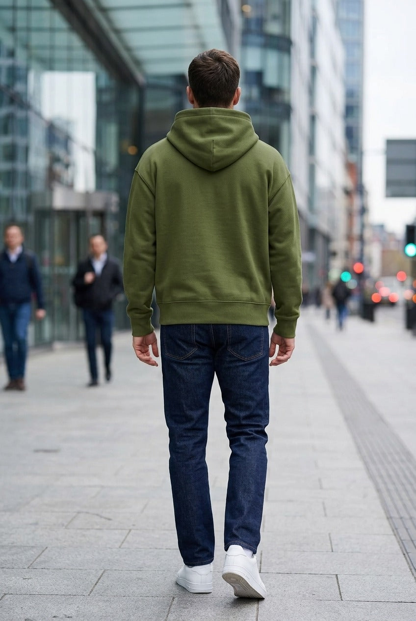 Moclo Classic Olive Green Regular Fit Hoodie