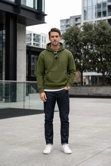 Moclo Classic Olive Green Regular Fit Hoodie