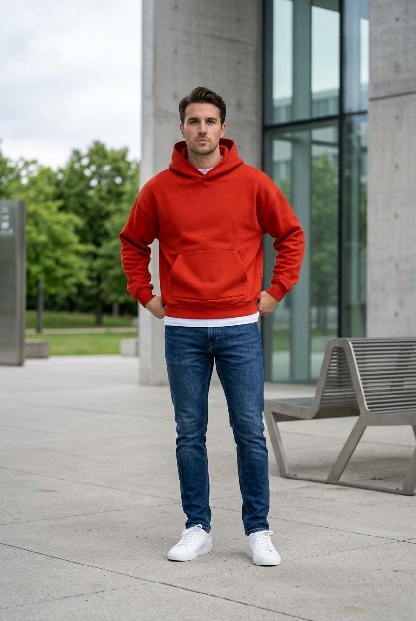 Moclo Classic Red Regular Fit Hoodie