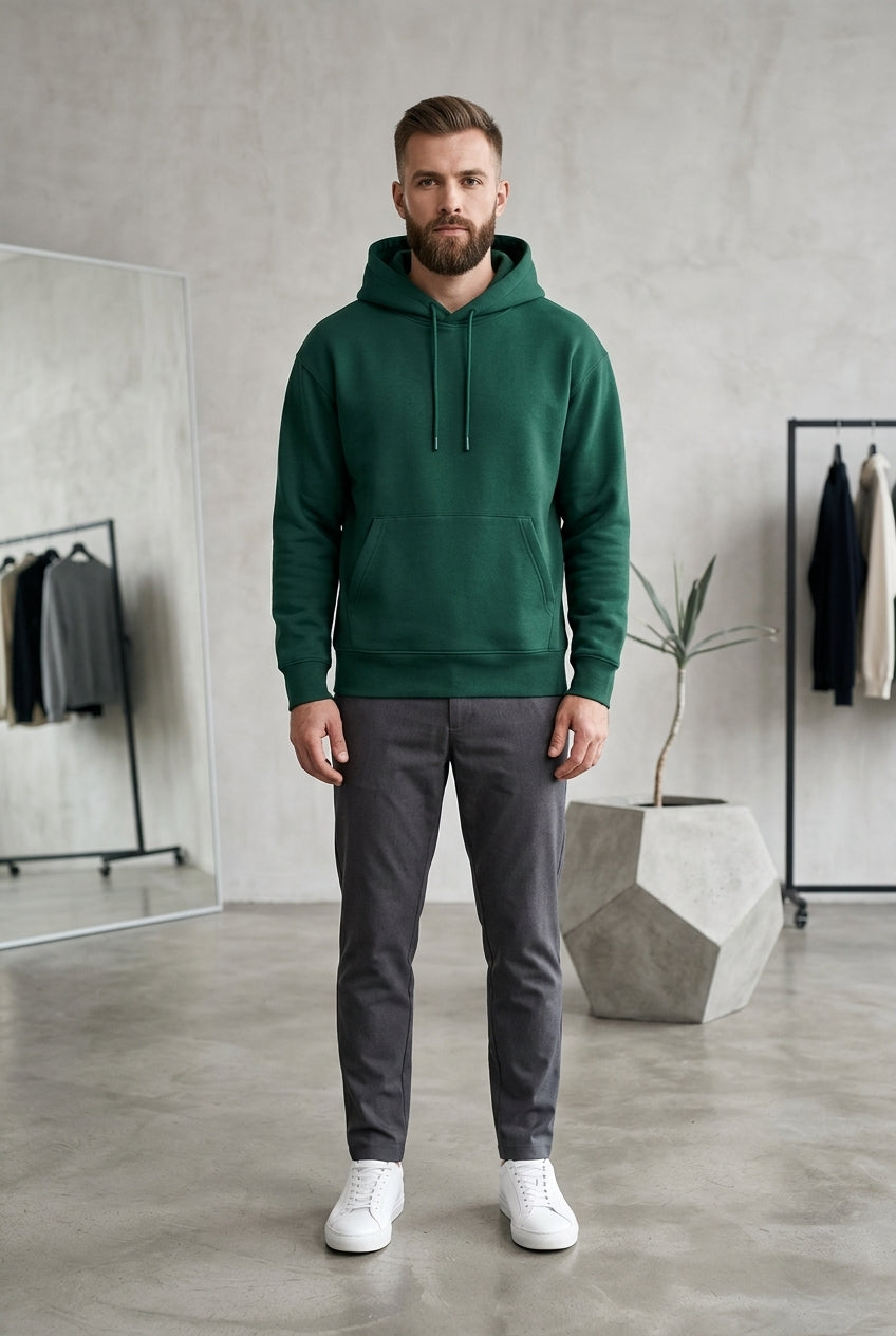 Moclo Classic Green Regular Fit Hoodie
