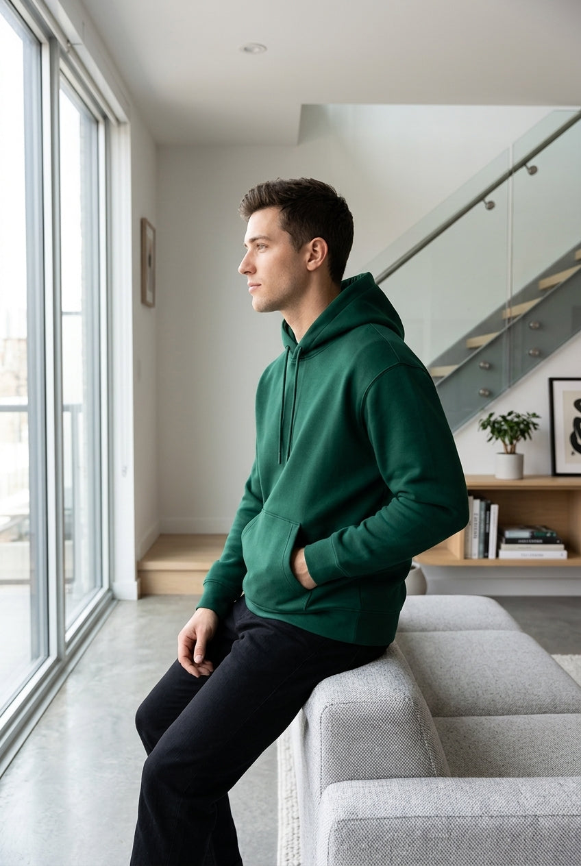 Moclo Classic Green Regular Fit Hoodie