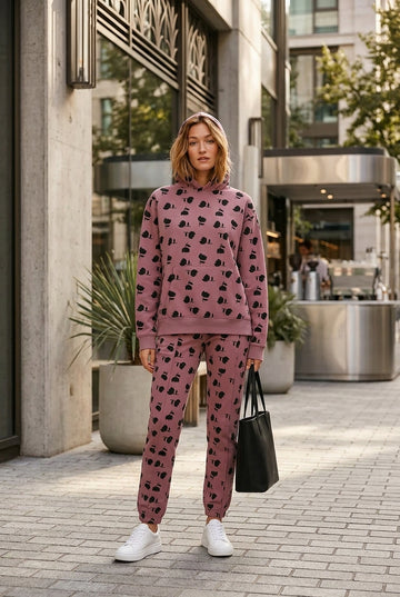Moclo Classic Pink Printed  Regular Fit Woman Track Suit