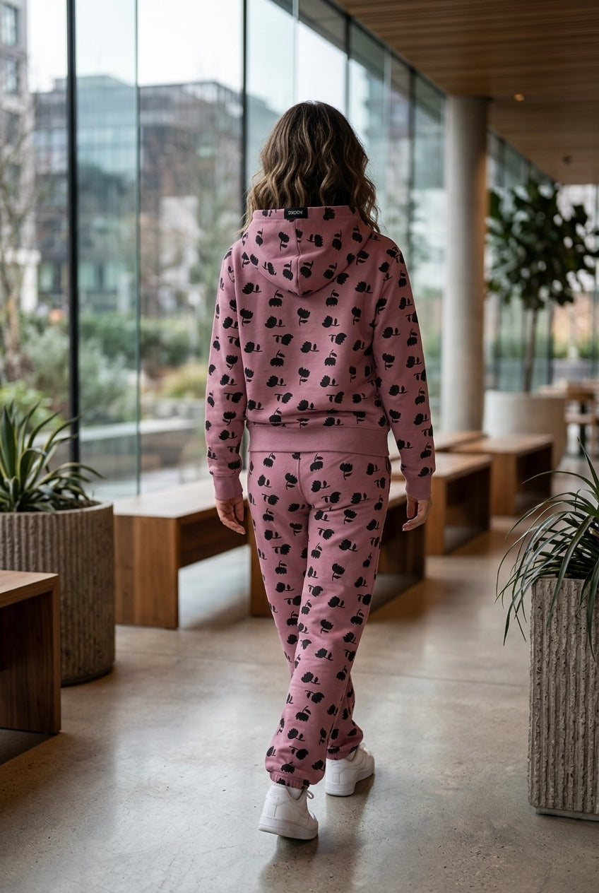 Moclo Classic Pink Printed  Regular Fit Woman Track Suit