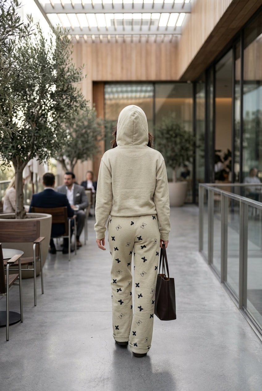Moclo Classic Beige Printed Regular Fit Woman Track Suit