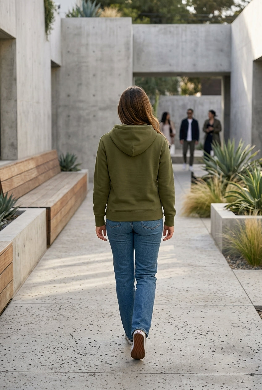 Moclo Classic Olive Green Regular Fit Woman Hoodie