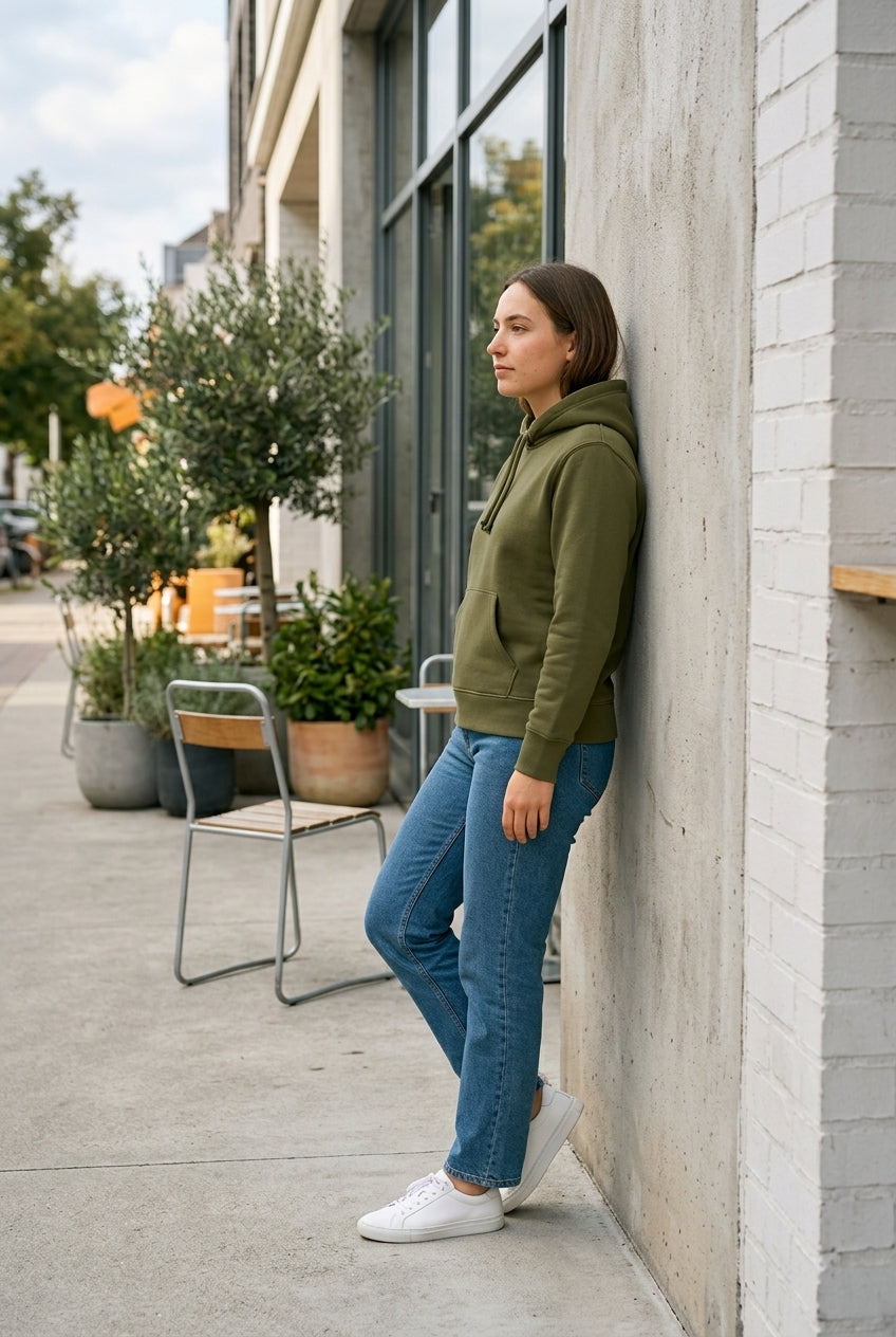 Moclo Classic Olive Green Regular Fit Woman Hoodie