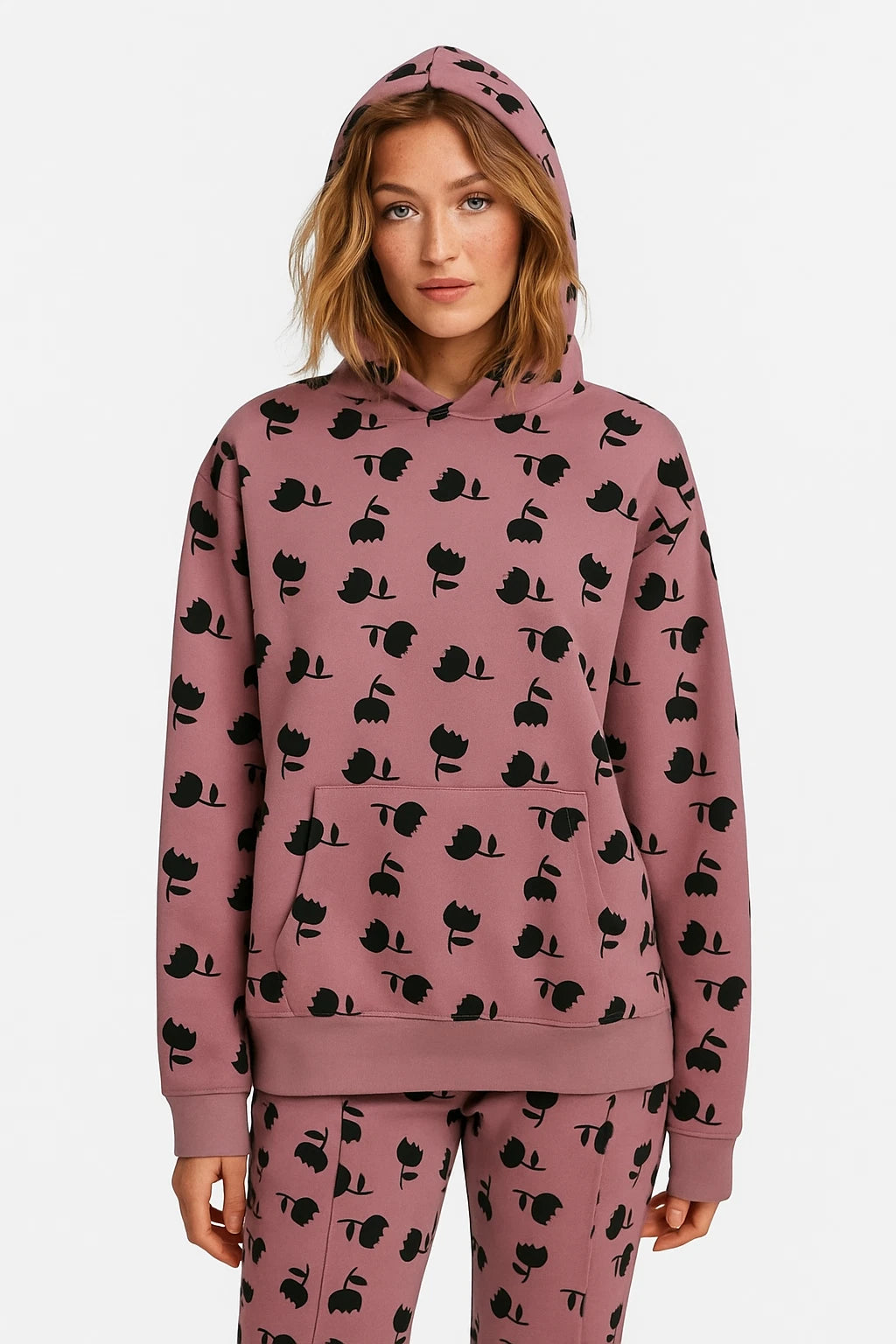 Moclo Classic Pink Printed  Regular Fit Woman Track Suit