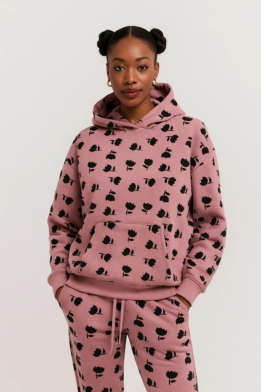 Moclo Classic Pink Printed  Regular Fit Woman Track Suit